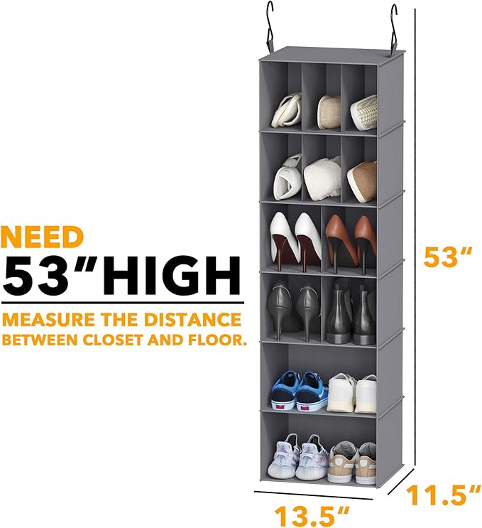 SpaceAid 2 Pack Hanging Closet Organizer and Storage with Dividers, 24 Compartments Hanging Shoe Shelves for Closet, Wardrobe, RV, Garment Rack - Grey