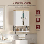 Bathroom Wall Cabinet with 2 Door and Adjustable Shelf, Medicine Cabinet with Towel Rack, 3-Tier Wall Mounted Storage Cabinet Over The Toilet for Bathroom Laundry Room, White and Natural