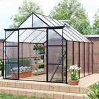 Heavy-Duty Walk-in Polycarbonate Greenhouse with Dual Sliding Doors, Adjustable Roof Ventilation, and Galvanized Steel Base for Year-Round Outdoor Gardening (Black 8*10FT)