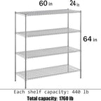24" Deep x 60" Wide x 64" Height Wire Shelving Kit | 4-Tier | NSF Commercial Storage Rack Unit
