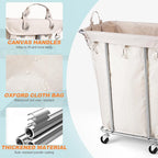 PLKOW Laundry Basket with Wheels 120L Heavy-Duty Laundry Cart with Removable Waterproof Bag, Metal Frame Clothes Basket with Lockable Casters for Home, Laundry Room, Hotel, Beige