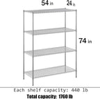 24" Deep x 54" Wide x 74" Height Wire Shelving Kit | 4-Tier | NSF Commercial Storage Rack Unit
