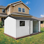 12' x 10' XL Outdoor Storage Shed, Sturdy Metal Building w/Floor and Operable Window for Garden, Backyard, Poolside and Lawn, White