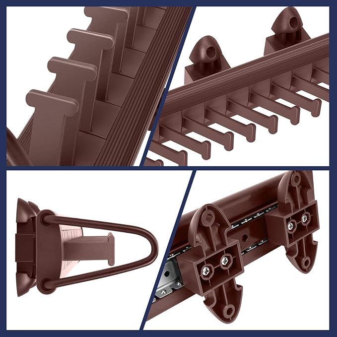 Sliding Tie Racks for Closet, 20 Tie Hanger for Men Pull Out Belt Hanger for Closet Storage Organizer with Slider, Side Mount Closet Holder Rail with 20 Hooks for Scarves Ties Belts(Brown)