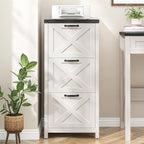3 Drawer Tall File Cabinet, Farmhouse Vertical Filing Cabinet Fits Letter/A4 Size, Wood File Cabinets Printer Stand for Home Office, Living Room, White and Black