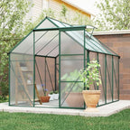 6 ft x 8 ft Aluminum Frame Greenhouse for Outdoor Use with Sloped Roof and Sliding Door for Garden Plant Protection (Green 6 * 8FT)
