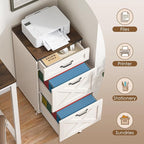 3 Drawer Small File Cabinet with Wheels, Farmhouse Vertical Filing Cabinet Fits Letter/A4 Size, Rolling File Cabinets Wooden Printer Stand for Home Office, Rustic White