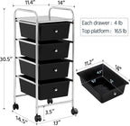 Yaheetech 4 Drawers Cart Rolling Storage Organizer Metal Frame Plastic Drawers Trolley Organizer on Wheels, Black