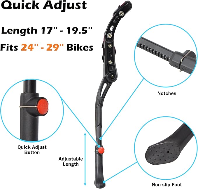 Lumintrail Center Mount Bike Kickstand - Fits 24-29 Inch Bicycles - Adult Mountain, Cruiser and Road Bike Kickstand - Quick Adjust Height