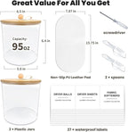 2 Pack Laundry Pods Container,Laundry Room Organization and Storage Jars,Laundry Detergent Container for Powder,Pods,Scent Booster,with Non-Slip PU Leather Pad and Handle,Bamboo Lids,Labels and Scoops