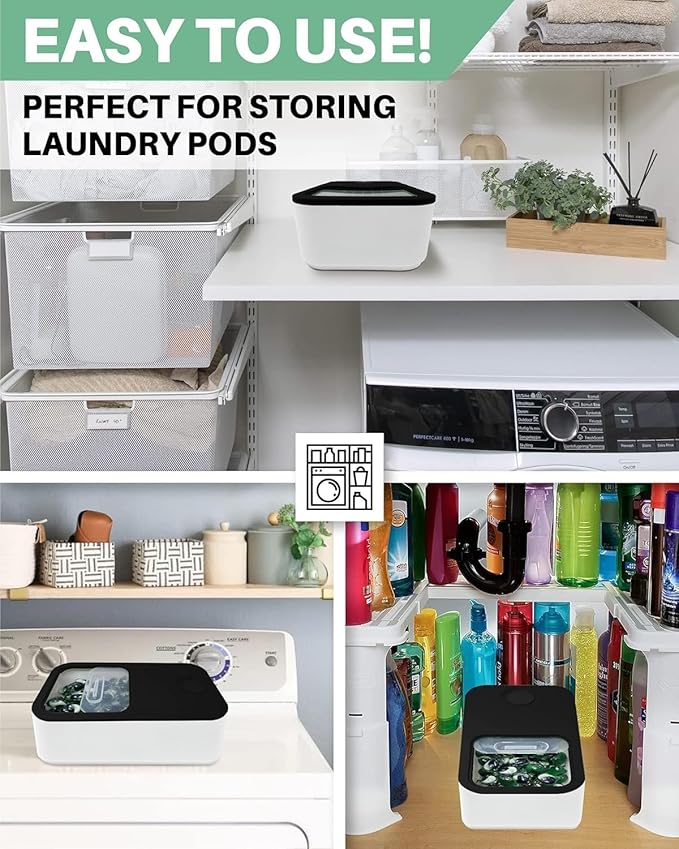 TidyFriend Laundry Pods Container with Slide Lid, 15" x 8.7" x 4.5", Airtight Storage Keeps Pods Fresh, Holds 9–10 lbs or 100–130 Pods, Laundry Detergent Container & Dishwasher Pod Holder (Black)