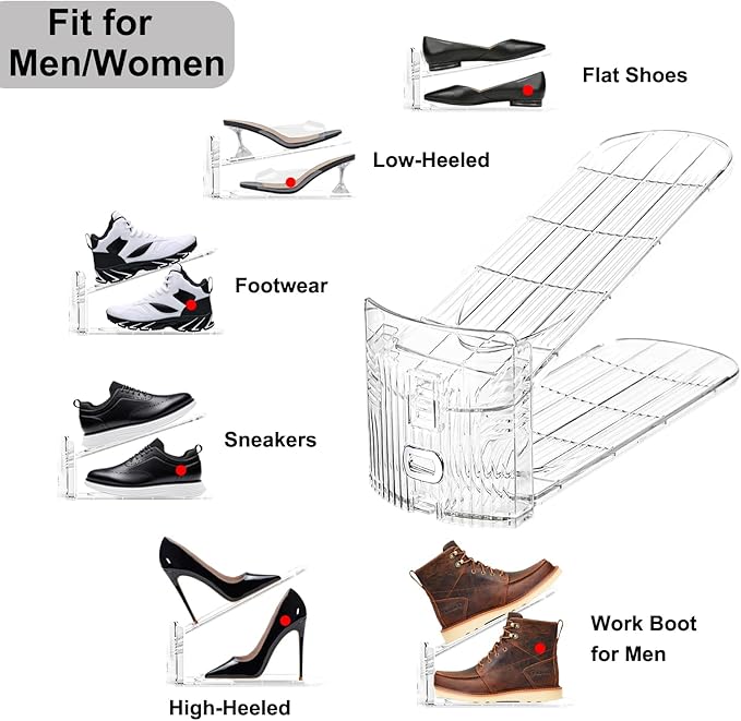Shoe Slots Organizer for Closet6Pack Adjustable Shoe Stacker Organizer Storage Shoe Rack Space Saver Storage Shoe Holder Organization (Transparent)