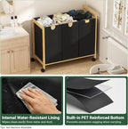 Homykic 250L Laundry Sorter Cart with Wheels, 3-Section Rolling Laundry Basket with Removable Bags, 66 Gal Large Laundry Hamper Organizer, Heavy Duty Bamboo Frame, Water-Resistant, Black