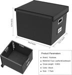 Huolewa File Organizer Box with Lid, Collapsible Faux Leather Hanging File Folder Box Organizer with Plastic Slides, Decorative Home/Office Filing System Boxes for File and Folders Storage