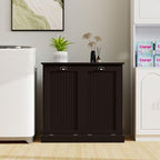 Two-Compartment Tilt-Out Laundry Sorter Cabinet with Removable Bags, E1 MDF Construction, UV Painted Finish, 32.68" L x 31.5" H, 100 Lbs Capacity, Black