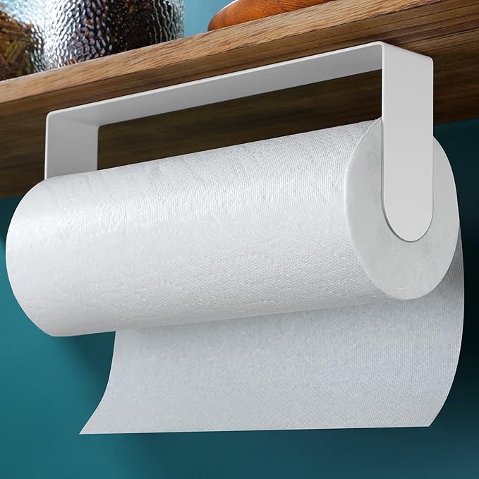 ZUNTO Paper Towel Holder Under Cabinet - Paper Towel Rack for Kitchen, Adhesive Paper Towel Holder SUS304 Stainless Steel(White)