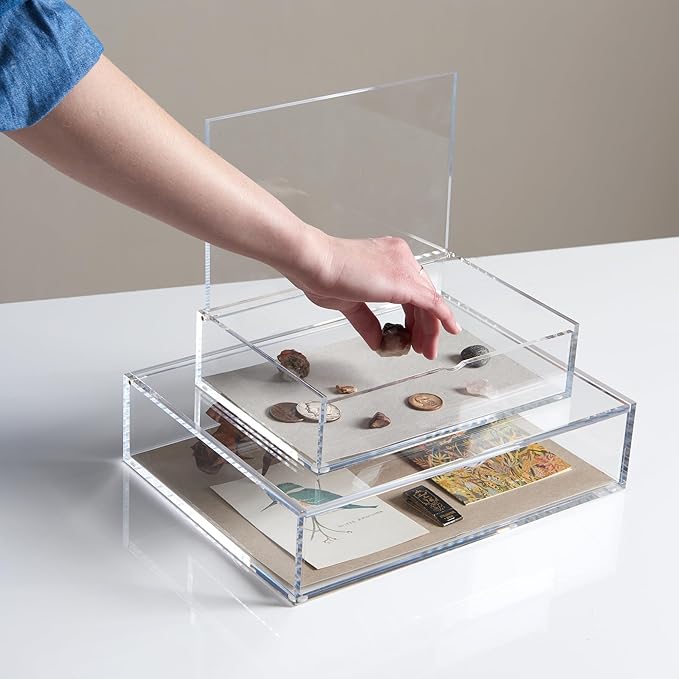 RUSSELL+HAZEL Large Acrylic Flip Box, 12.5” x 6.5”, Desktop Organization, Clear, 1 Count, 98148