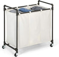 028-28003 Modern Industrial Style 3 Section Laundry Sorter, 33.24” W x 17.10” D x 30.50”H, Satin Pewter