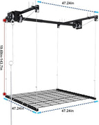 Hanging Garage Ceiling Storage Racks, Adjustable Overhead Garage Storage Lift, Mounted 4×4 FT Heavy-Duty Steel Platform for High Ceilings 10–12 FT, Supports 250 lbs for Everyday Use
