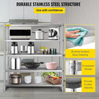 VEVOR Storage Shelf, 5-Tier Storage Shelving Unit, Stainless Steel Garage Shelf, Heavy Duty Storage Shelving, 1650 Lbs Total Capacity with Adjustable Height