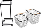 2 Tier Laundry Sorter,Metal Laundry Basket With Wheels,Vertical Rolling Laundry Cart for Bathroom Storage & Laundry Room