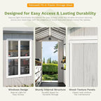 Patiowell 4' x 4' Outdoor Storage Shed with Floor, Plastic Shed Outside Resin Tool Shed with Window and Lockable Door for Backyard Garden Patio Lawn, Light Gray