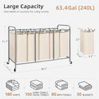 STORAGE MANIAC 5 Section Laundry Sorter, 5 Bins Rolling Separator Laundry Basket, Dirty Clothes Hamper Divider with Heavy Duty Rolling Lockable Wheels, Large Clothes Organizer Cart, Beige