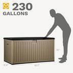 DWVO 230 Gallon Resin Outdoor Storage Box, XXL Double-Wall Waterproof Deck Box with Divider, Doubles as Table or Seating with 1000 lbs Capacity, Lockable (Black&Brown)