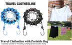 1 Pack Portable Clothesline with 12 Clothespins, Windproof Travel Clothesline Stretchy Retractable Elastic Laundry Clothes Line for Backyard, Vacation Hotel, Balcony Clothes Drying Line