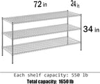 24" Deep x 72" Wide x 34" Height Wire Shelving Kit | 3-Tier | NSF Commercial Storage Rack Unit