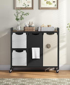 HOOBRO Laundry Sorter with 4 Section, 39 Gal. (147 L) Laundry Hamper with Wheels, Rolling Laundry Basket with Shelf, Pull-Out Detachable Bags, Side Pockets, Rustic Brown, Black and Beige BFE14XY01N1