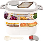 Adults Bento Lunch Box,Salad Container Large 43oz Salad Bowl, Bento-Style Tray for Toppings, 3oz Sauce Container for Dressings, and Built-In Reusable Fork (White)
