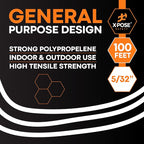 Plastic Clothesline - 100' Plastic Clothes Line - White Outdoor Weather Resistant - Synthetic Cord for Hanging and Drying Clothing & Laundry - Plastic Rope Clothes Line String for Pulley
