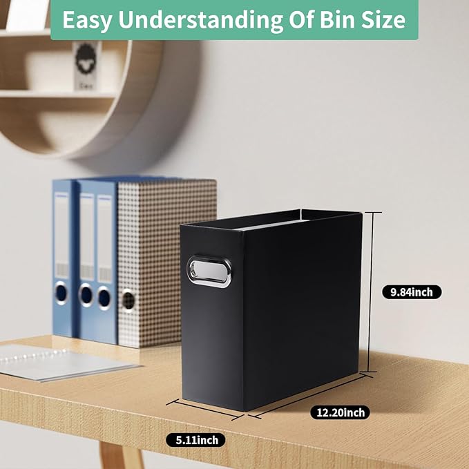 Collapsible File Organizer Box with Handle,12.20x5.11x9.84Inches, Filing Organizer for Home or Office, Small Portable File Box(4 Packs, Black)