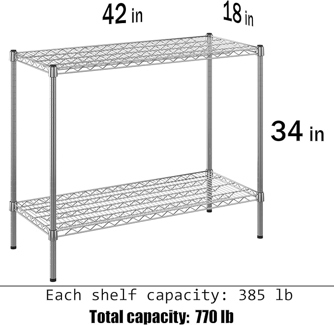18" Deep x 42" Wide x 34" Height Wire Shelving Kit | 2-Tier | NSF Commercial Storage Rack Unit