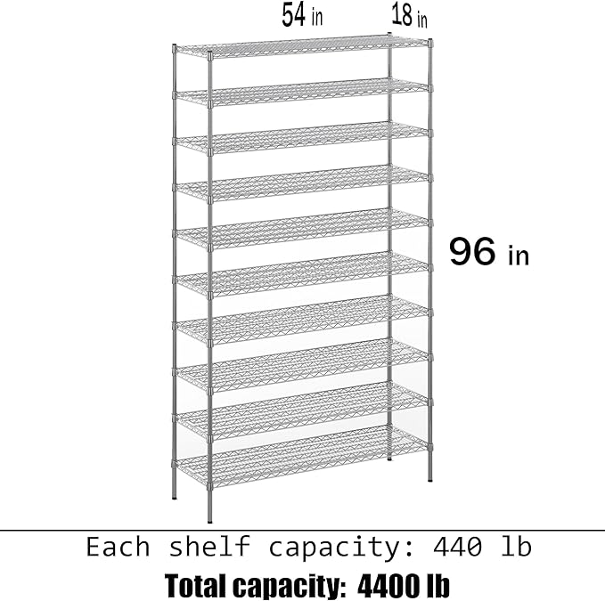 18" Deep x 54" Wide x 96" Height Wire Shelving Kit | 10-Tier | NSF Commercial Storage Rack Unit