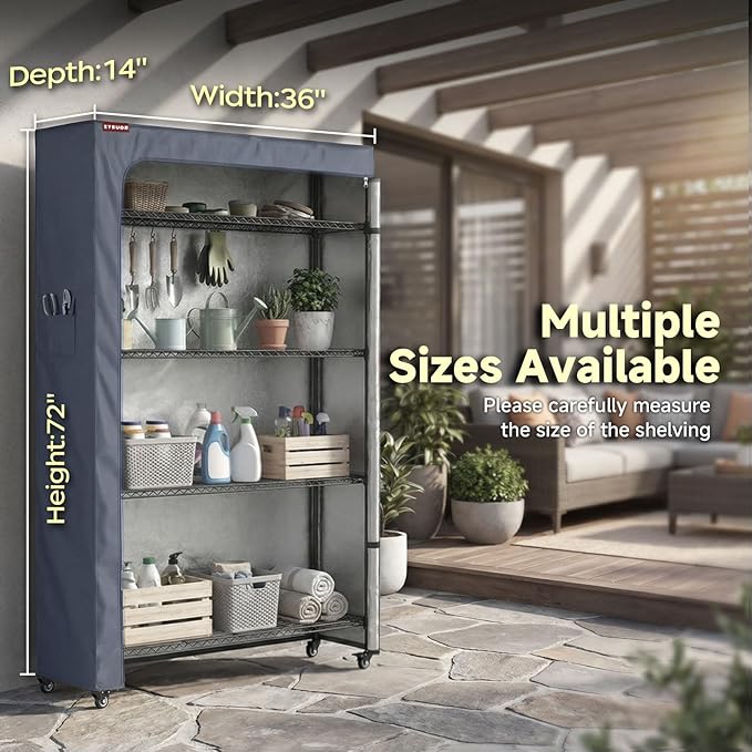 Heavy Duty Wire Shelving Cover 36" W x 14" D x 72" H, 600D Oxford Waterproof Rack Cover with Smooth Two-Way Zippers, All-Season Dust-Resistant for Closet Rack & Storage Room