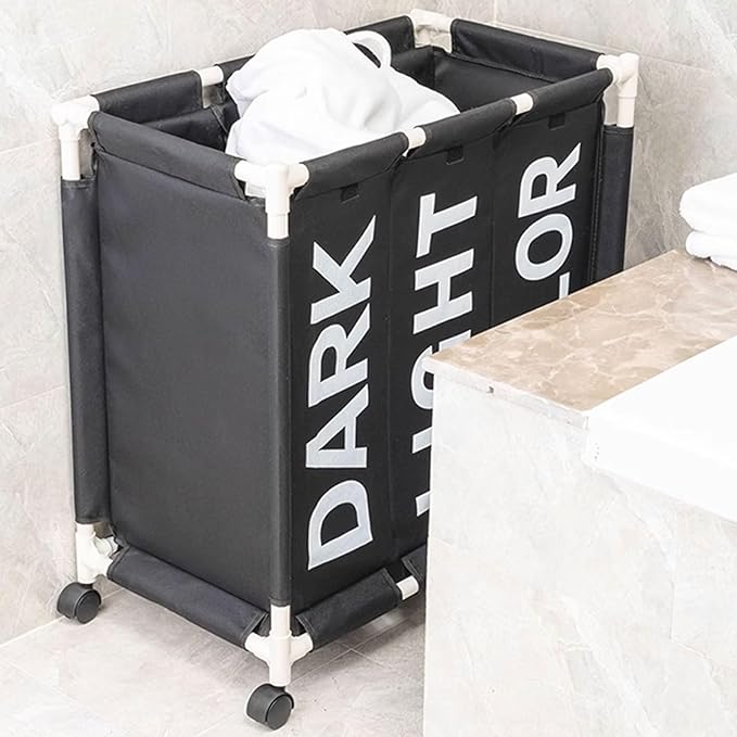 Laundry Sorter 3 Section with Lid 95 L Laundry Hamper with Wheels Reinforced Sealing Multi-Purpose Laundry Basket with Removable Inner Pocket(Gray)