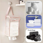 MIUPOO Toilet Paper Storage Bag,Reusable Roll Tissue Organizer,Large Capacity Toilet Paper Organizer,Free Standing Bathroom Set,Pink and Beige,2 Pieces. (2, Pink and Beige)