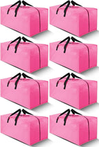 Cosy Family 8 Pack Heavy Duty Extra Large Moving Bags with Backpack Straps - Strong Handles & Zippers, Storage Totes For Space Saving, Fold Flat, Alternative to Moving Box, Pink