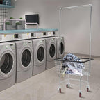 Steel Wire Laundry Cart with Wheels, Heavy Duty Rolling Laundry Basket with Hanging Rack, Large Metal Storage Cart for Laundry, Clothes, Towels, Bathroom, Commercial Laundry Organizer (Style1)
