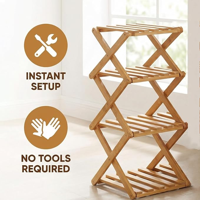 2/3/4/5/6/7/8/9 Tier Bamboo Folding Shoe Rack,2026 New Bamboo Foldable Shoe Rack,no Installation Required,Vertical Multi-Layered Organizer,Space-Saving for Entryways& Balconies (Brown, 8)