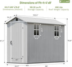 Patiowell 4x8 FT Resin Outdoor Storage Shed with Floor & 2 Windows, Large Plastic Garden Shed with Lockable Door for Backyard, Patio, and Lawn, Gray (Fit-it Shed)