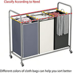 3-Bag Laundry Sorter Cart with Rolling Lockable Wheels, Removable Bags, 32.68 x 15.75 x 33.46 in, Black, Beige and Grey (Beige)