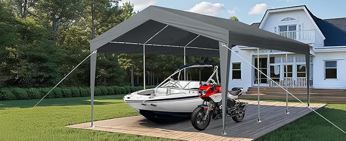 VINGLI 12x20 Carport Canopy with Galvanized Steel Frame, Portable Heavy Duty Garage with Water-Proof Covers for Cars, Boats, Trucks, Dark Gray