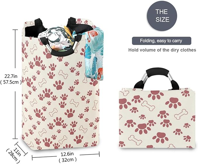 Dog Paw Bone Laundry Basket for College Dorm,50L Collapsible Portable Laundry Hamper Storage Basket for Toys Clothes Organizer