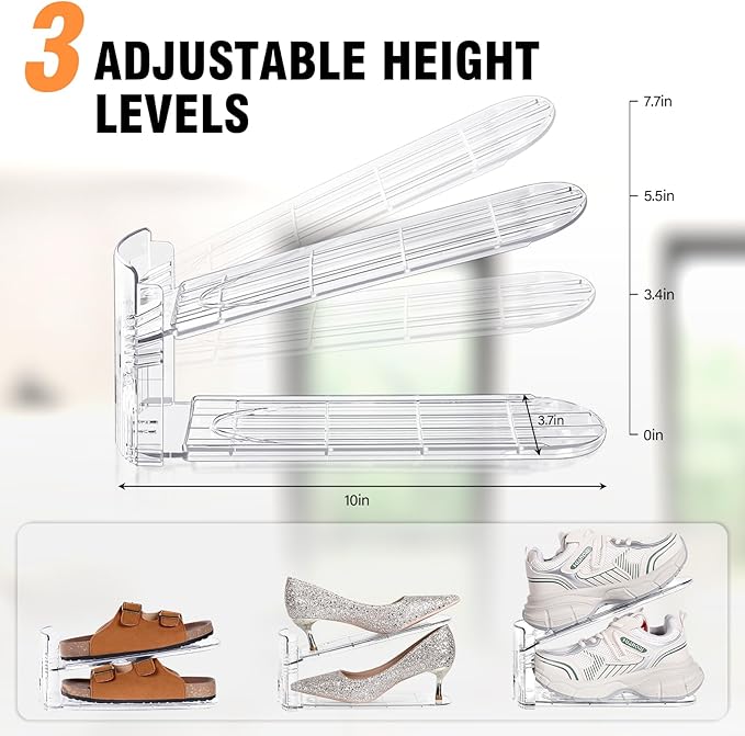 TOPNEW Shoe Slots Organizer for Closet 20 Pack Adjustable Level Shoe Stacker Holder Organization Double Layer Storage Space Saving Shoe Rack Organizer for Closet (Transparent)