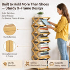 The 9-Tier No-Assembly Bamboo Rack, Folding Bamboo Shoe Rack Organizer with Collapsible Vertical Design, Space-Saving & No-Tool Assembly, for Entryways,Corners,Bedrooms,Balconies (Brown,7)