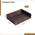 2 Pcs Stackable Desk Tray, Wood Document Organizer, Retro Brown Desktop Accessories with Open Front Design, Wooden Folder Organization Rack Desk Tray for Office, Home, 12.4 x 9.4 x 3.5 in