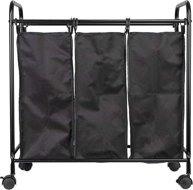 Household Essentials Rolling Triple Laundry Sorter, Black
